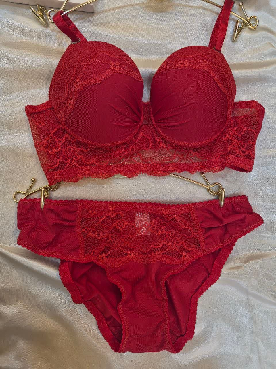 Kırmızı Destekli (Dolgulu) Dantel Sütyen Takımı 326 K