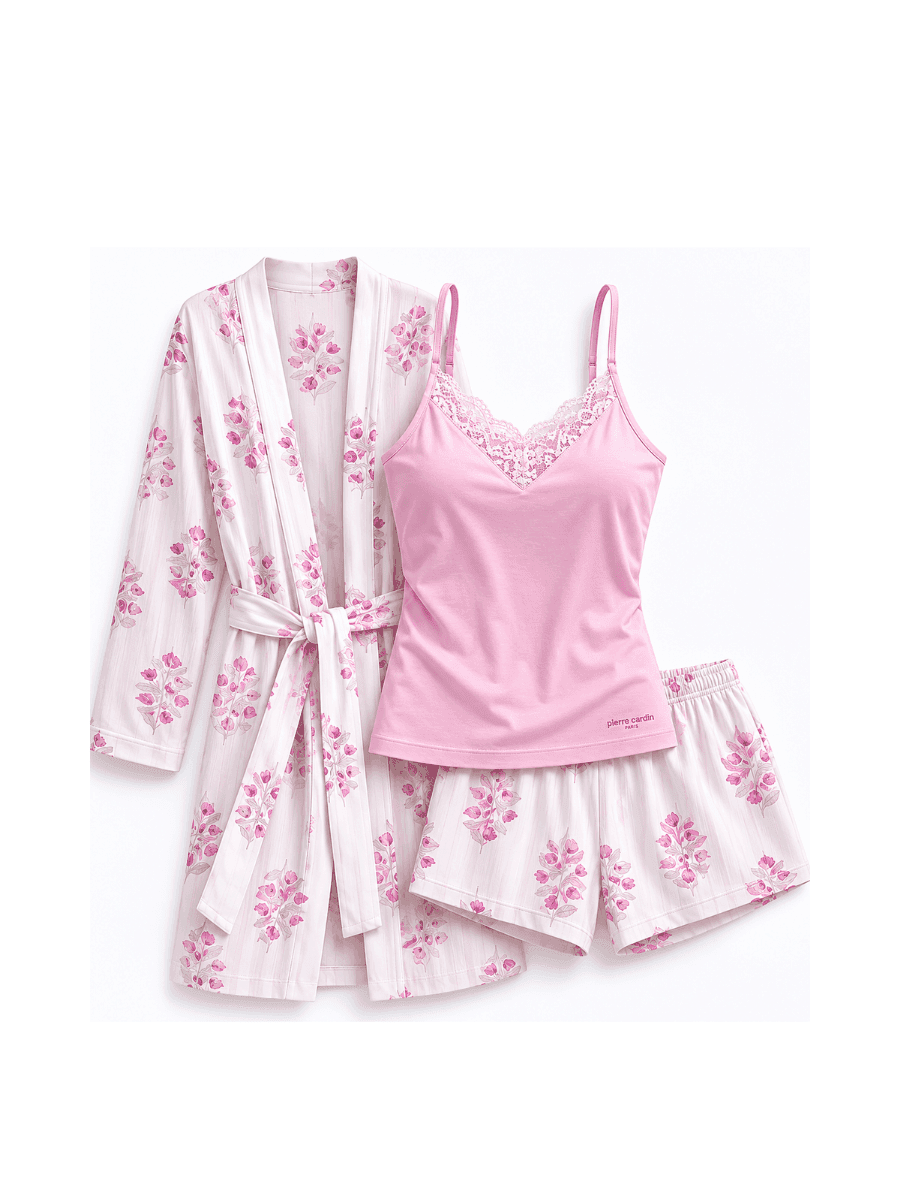 Pierre Cardin “Rose Whisper” – Premium 3’lü Pijama Takımı