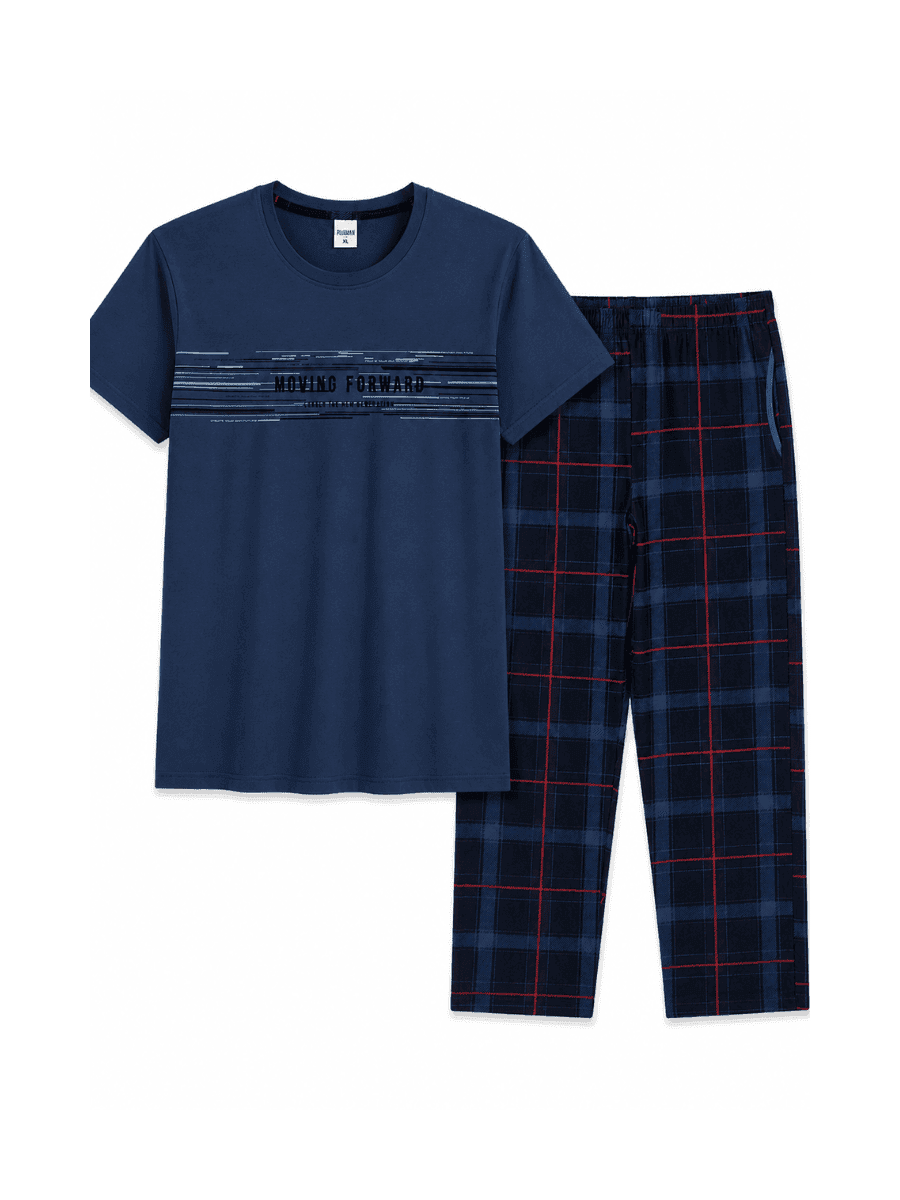 Moving Forward Premium Erkek Pijama Takımı – %100 Pamuk Lacivert