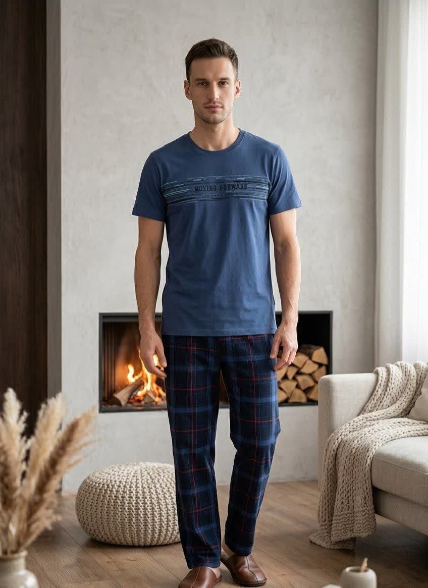 Moving Forward Premium Erkek Pijama Takımı – %100 Pamuk Lacivert