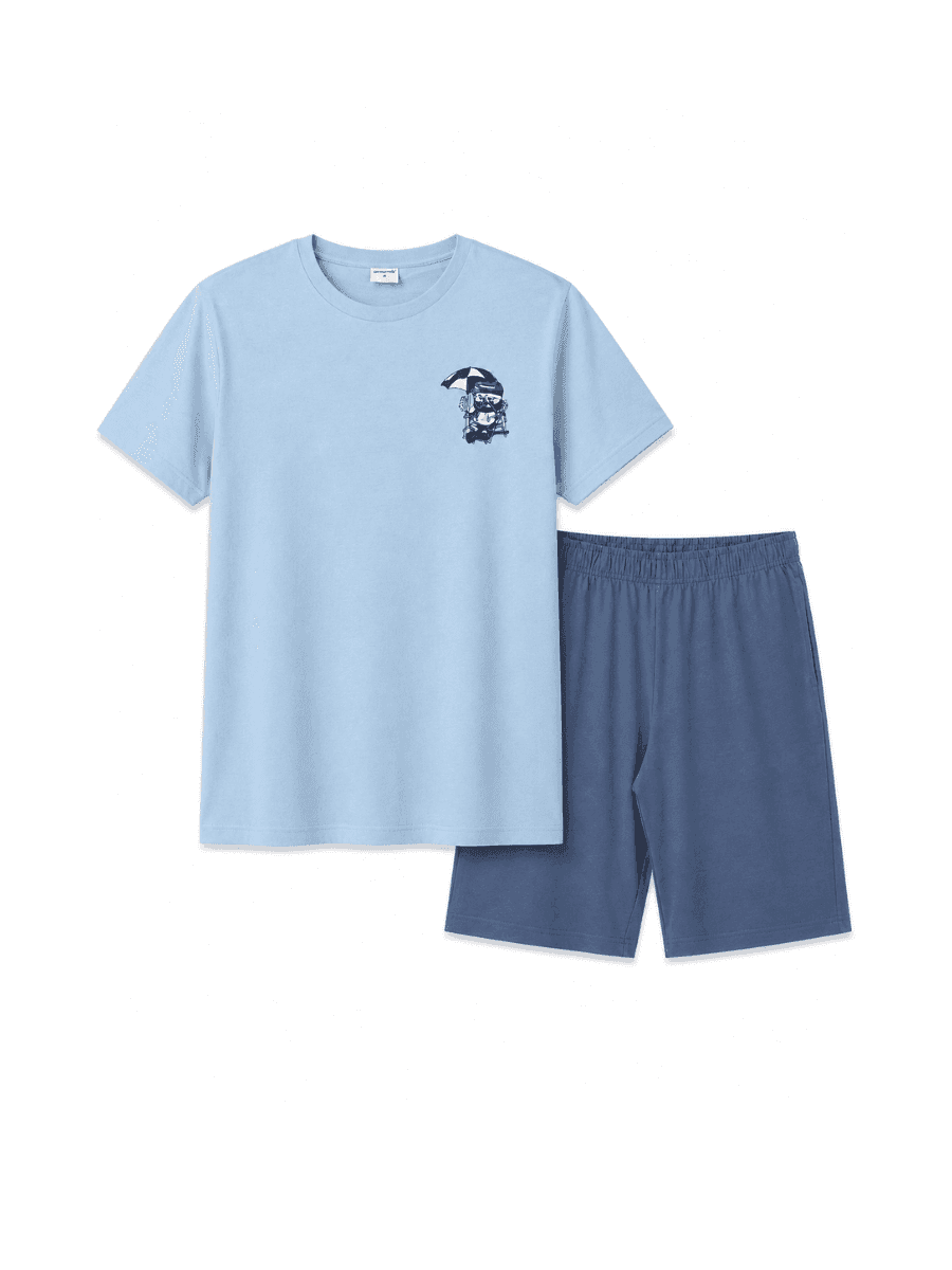 Beach Time Erkek Şortlu Pijama Takımı – Açık Mavi %100 Pamuk